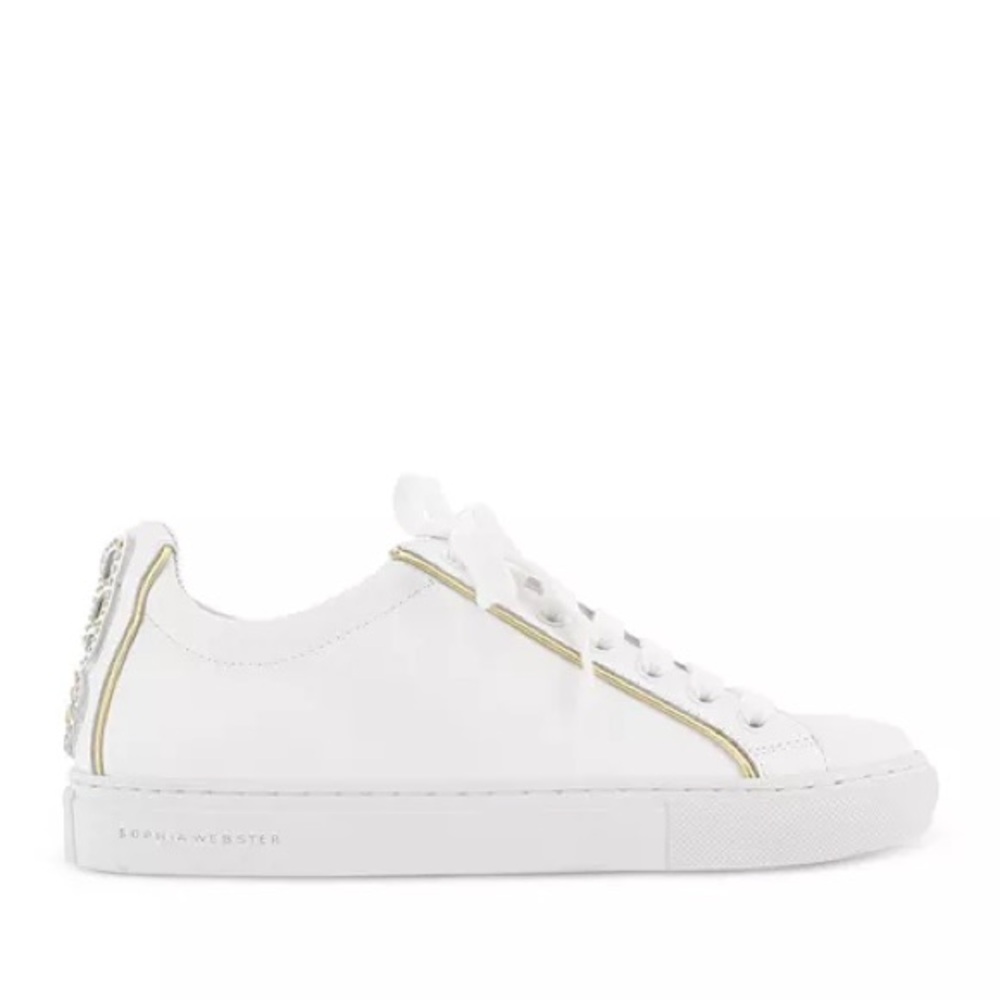 Sophia Webster Butterfly Sneakers‎ White and Gold Leather Studded size 41/10.5US